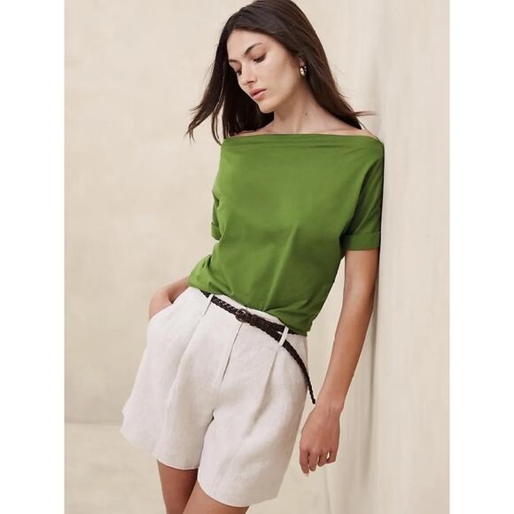 Banana Republic Cotton Roll Cuff T Shirt size XL Boat Neck Forest Green Relaxed - Picture 1 of 9